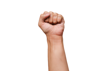 raised fist isolated on white background, symbol of protest.