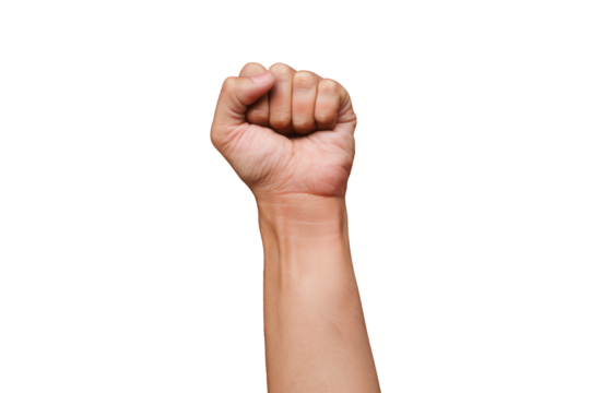raised fist isolated on white background, symbol of protest.