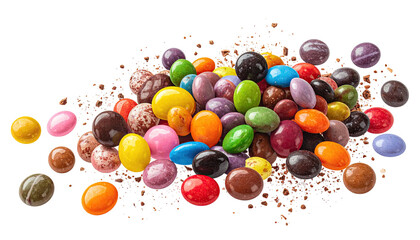 Colorful candy pile, mixed shapes and sizes