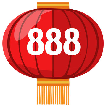 Illustration of a traditional red Chinese lantern with the lucky number 888