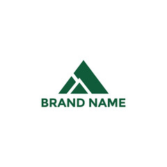 Abstract green triangular logo with brand name text for real estate logo, minimalist design on white background.