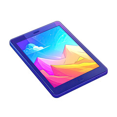 Tablet showing vibrant landscape, angled