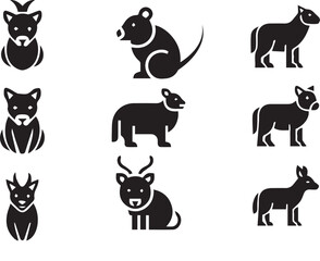 Collection of diverse animal icons in flat black silhouette style