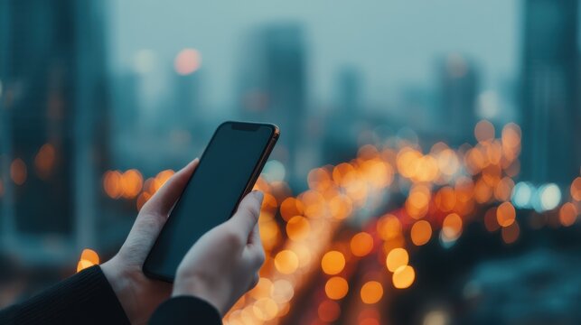 A close-up of a hand holding a smartphone displaying a sleek, minimalist financial app interface.