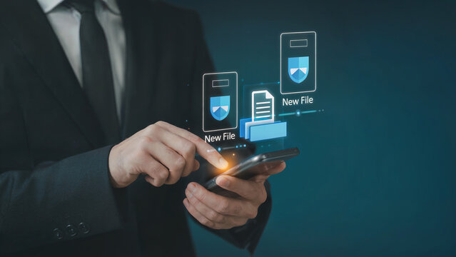 Seamless file transfer with secure, modern smartphone technology for enhanced productivity and collaboration in business settings with a professional touch