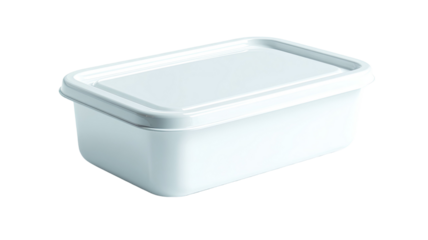 White plastic storage container with smooth clean surface and simple sturdy shape shown in sharp studio clarity isolated on white background