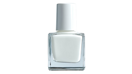 Clear glass bottle filled with vibrant nail polish showing smooth glossy texture and precise cosmetic detail displayed neatly isolated on white background