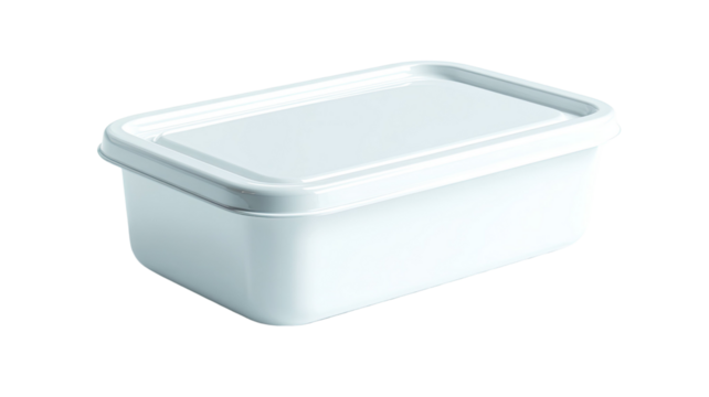 White plastic storage container with smooth clean surface and simple sturdy shape shown in sharp studio clarity isolated on white background