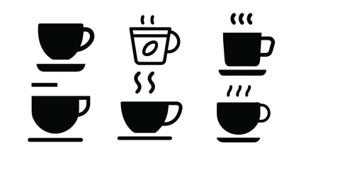 Coffee Cup Icon Set – Minimalist Black Coffee Mug Silhouette Collection