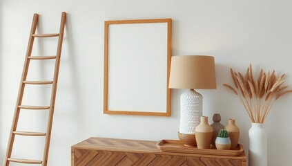 Cozy scandinavian style interior with ladder and mirror