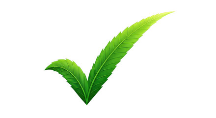 Green leaf checkmark symbol representing eco friendly quality, natural health, and approval isolated PNG with Transparent Background
