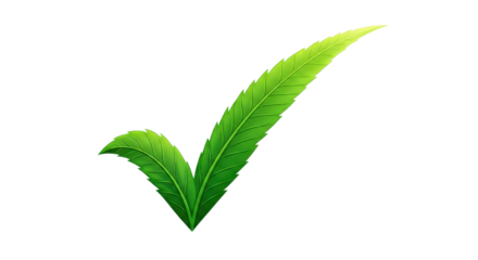 Green leaf checkmark symbol representing eco friendly quality, natural health, and approval isolated PNG with Transparent Background