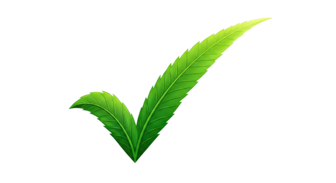 Green leaf checkmark symbol representing eco friendly quality, natural health, and approval isolated PNG with Transparent Background