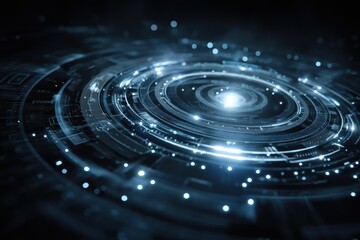 Blue futuristic digital circular interface background with glowing rings and high-tech design for tech presentations
