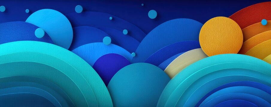 Vibrant abstract blue landscape of layered circles and waves for modern design projects