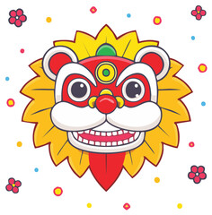 Fototapeta premium Happy Chinese Lion Dance Head Cartoon for Traditional Lunar New Year