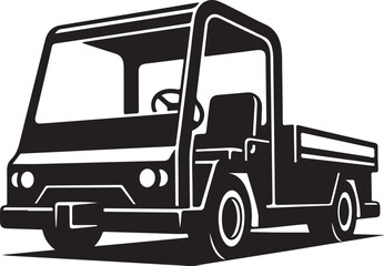 Fototapeta premium Small utility vehicle pickup truck woodcut icon black white art