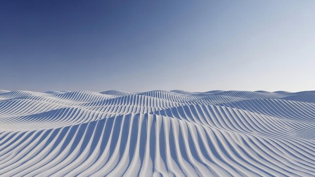 Abstract 3d rendering of undulating white snow dunes or sand ripples under a clear blue sky - Powered by Adobe