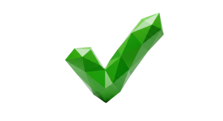 Modern faceted green checkmark symbol for success, confirmation, and quality design concept. isolated PNG with Transparent Background