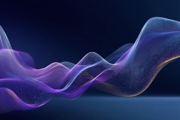 Abstract purple light waves swirl across a dark blue background in a futuristic digital scene.