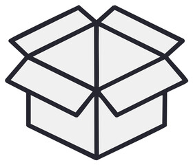 Open cardboard box outline illustration icon concept for delivery shipping or packaging.