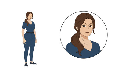 Female character with ponytail in blue outfit