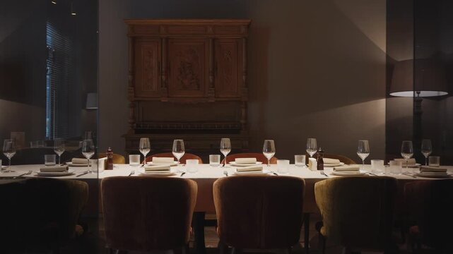 Elegant dining setup in cozy restaurant ambience at night