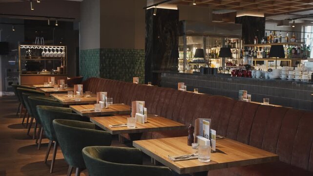Modern restaurant interior showcases stylish dining experience