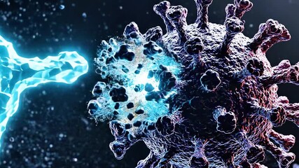 Glowing blue molecular strand binds a spiked virus against a starry, dark, dynamic backdrop. Deepen - Powered by Adobe