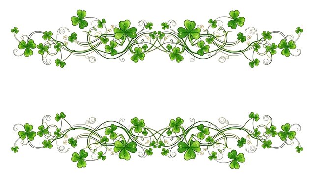Elegant green shamrock and clover vine decorative frame element for irish celebrations isolated on white background