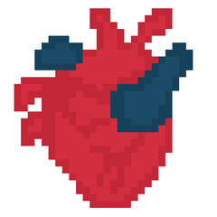 Obraz premium Anatomical human heart organ pixel art icon for cardiology concept