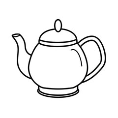 A traditional ceramic teapot and cup isolated on a white background for a hot beverage