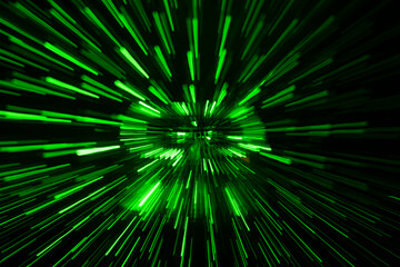 Green streaking light trails on black background