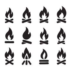 Set of fire flame vector icons. Collection of fire and flame icons vector