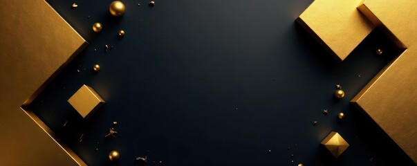 Bold gold geometric shapes against a matte black field , background, metallic