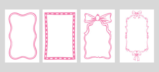 Pink Coquette Frame Set &ndash; Hand Drawn Bow & Ribbon Borders for Valentine, Wedding & Scrapbook Design