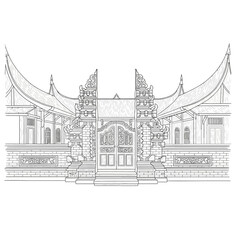 Obraz premium Line art rendition of a traditional Sumatran house architectural facade