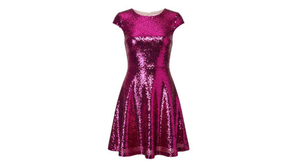Bright pink glittering sequin mini dress for cocktail parties and glamorous fashion advertising isolated PNG with Transparent Background