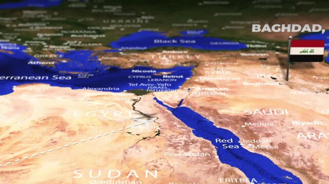 Flight from Abuja NIGERIA to Baghdad IRAQ with flag pins