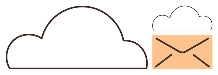 Cloud outline next to an orange envelope suggests cloud storage and email communication concepts. Ideal for technology, digital data, email, cloud computing, file sharing, information storage