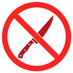 Obraz premium Knife prohibited sign, red warning sign with crossed-out knife, forbidden weapon graphic, no blade