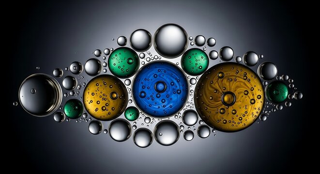 Abstract arrangement of colorful water droplets creating an artistic eye shape