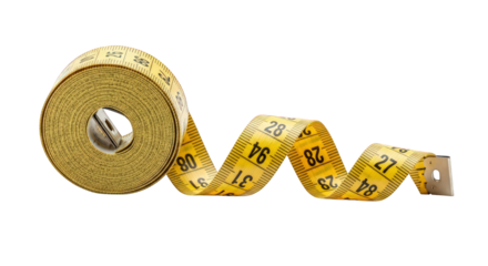 Yellow measuring tape coiled isolated on transparent background