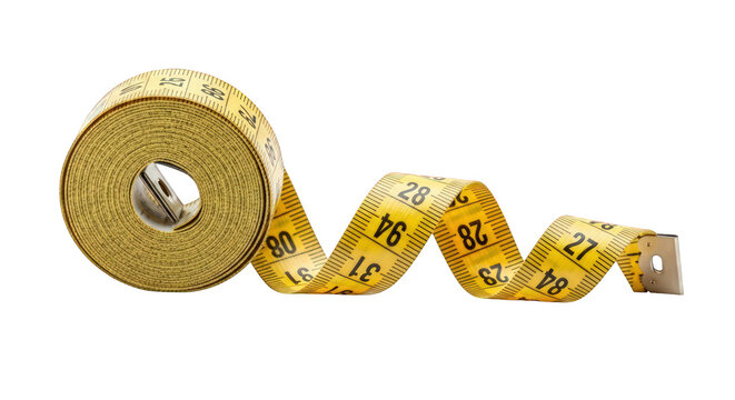 Yellow measuring tape coiled isolated on transparent background