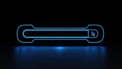 Futuristic cyan neon search input bar with glowing effect and rounded corner design on pure black background, ideal for gaming interfaces, tech startups, modern applications,