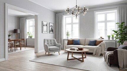 Fototapeta premium Elegant living room interior with stylish furniture and decor