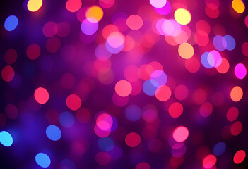 Vibrant Abstract Purple Bokeh Lights Background, Blurry Glowing Soft Focus Lights for Festive Holiday Graphics