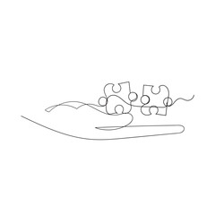 continuous line drawing hand put together puzzle jigsaw illustration vector