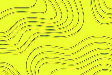 An abstract contour topographic map pattern with smooth lines. A minimalist design for a banner, website, or packaging background. Illustration with wavy lines on a yellow background.