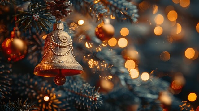 Glowing Christmas bell close-up